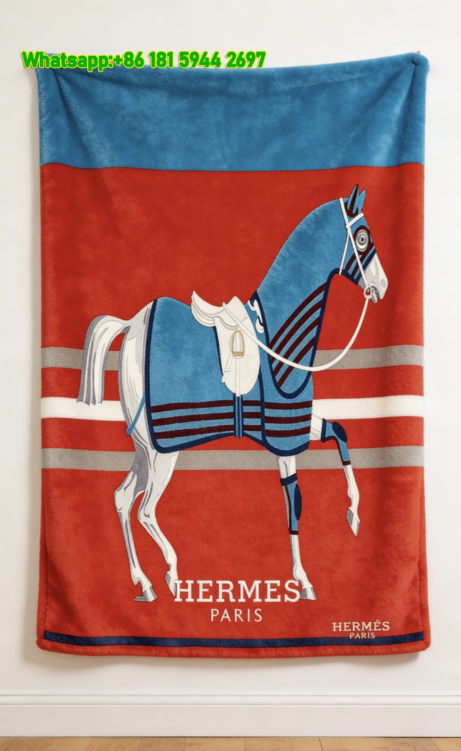 Hermes Equestrian Horse Art Flannel Throw Blanket IMG_5315